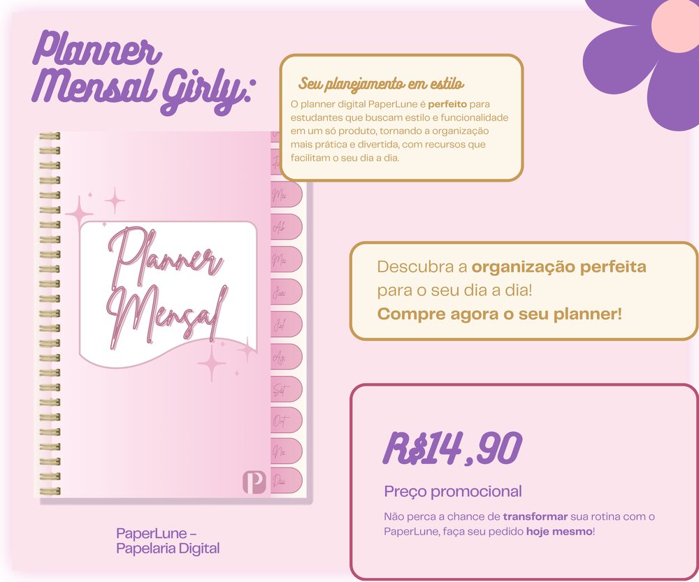 Capa do Planner Mensal PaperLune